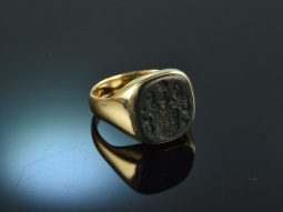 Um 1965! Klassischer Wappen Siegel Ring mit Gravur Blutjaspis Gold 585
