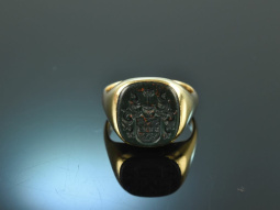 Um 1965! Klassischer Wappen Siegel Ring mit Gravur Blutjaspis Gold 585