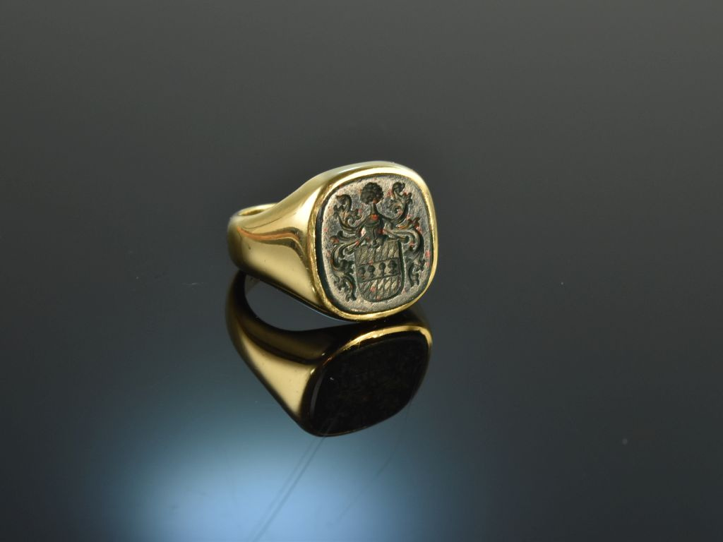 Um 1965! Klassischer Wappen Siegel Ring mit Gravur Blutjaspis Gold 58,  699,00 €