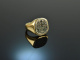 Around 1965! Classic Coat of Arms Signet Ring with Engraving Blood Jasper Gold 585