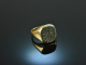 Around 1965! Classic Coat of Arms Signet Ring with Engraving Blood Jasper Gold 585