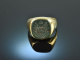 Around 1965! Classic Coat of Arms Signet Ring with Engraving Blood Jasper Gold 585