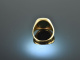 Around 1965! Classic Coat of Arms Signet Ring with Engraving Blood Jasper Gold 585