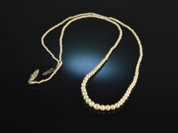 Schwerin um 1900! Zarte Orient Perlenkette mit Original-Etui Diamantrose Silber