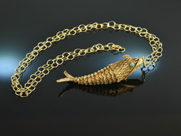 Around 1965! Large link fish pendant with chain silver...