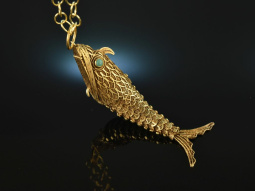 Around 1965! Large link fish pendant with chain silver...