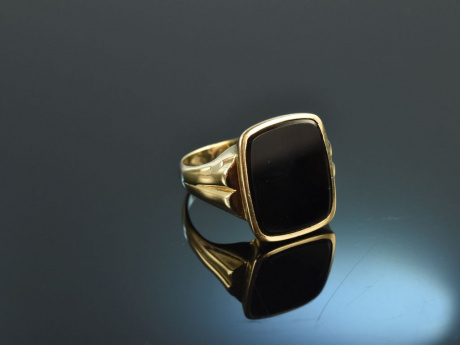 Um 1965! Klassischer Herren Wappen Siegel Ring Onyx Gold 333