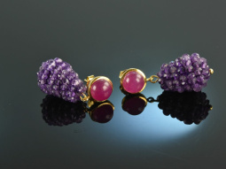 Vivid Violet! Drop earrings amethyst red agate silver 925...