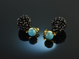 Blackberry Turquoise! Tropfen Ohrringe T&uuml;rkis schwarzer Spinell Silber 925 vergoldet