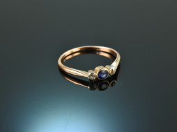 Um 1910! Zarter Verlobungs Ring Saphir Diamanten Rot Gold 585