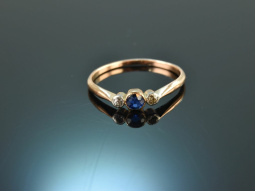 Um 1910! Zarter Verlobungs Ring Saphir Diamanten Rot Gold 585