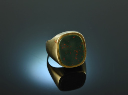 Around 1970! Classic Mens Signet Crest Ring Blood Jasper...