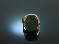 Around 1970! Classic Mens Signet Crest Ring Blood Jasper...