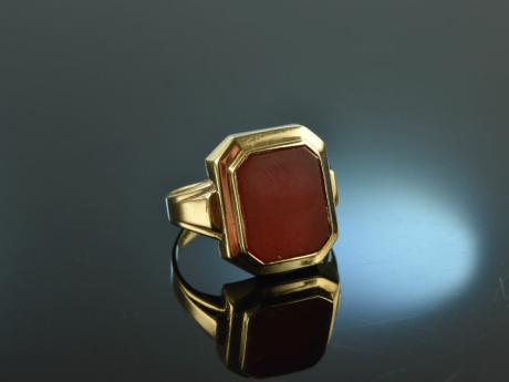 Um 1930! Sch&ouml;ner klassischer Wappen Siegel Ring Karneol Gold 333