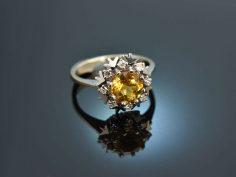 Around 1970! Chic Vintage Ring Gold Beryl Diamonds White Gold 585