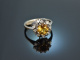 Um 1970! Schicker Vintage Ring Goldberyll Diamanten Weiß Gold 585