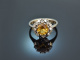 Um 1970! Schicker Vintage Ring Goldberyll Diamanten Wei&szlig; Gold 585