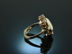 Around 1970! Chic Vintage Ring Australian Opal Diamonds Gold 585