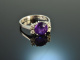Um 1970! Sch&ouml;ner Vintage Amethyst Ring Brillanten Wei&szlig; Gold 585