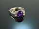 Um 1970! Sch&ouml;ner Vintage Amethyst Ring Brillanten Wei&szlig; Gold 585