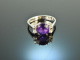 Um 1970! Sch&ouml;ner Vintage Amethyst Ring Brillanten Wei&szlig; Gold 585