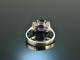 Around 1970! Beautiful Vintage Amethyst Ring Diamonds White Gold 585