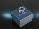 Around 1970! Beautiful Vintage Amethyst Ring Diamonds White Gold 585