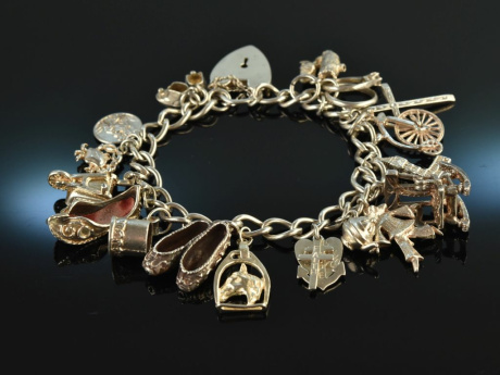 London 1963! Sch&ouml;nes Bettelarmband 17 Charms Herzschlie&szlig;e Silber 925