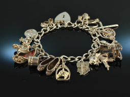 London 1963! Sch&ouml;nes Bettelarmband 17 Charms Herzschlie&szlig;e Silber 925