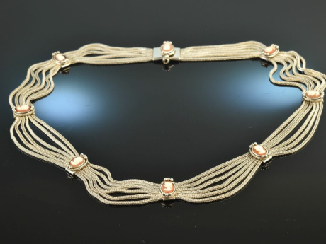 Around 1970! Beautiful traditional dirndl necklace with shell cameos silver 925