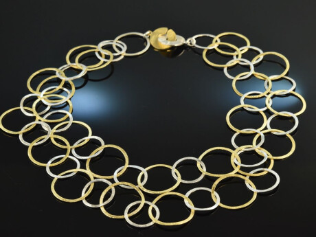 Satin Silver! Satinierte Ringglieder Kette Silber 925 teilvergoldet