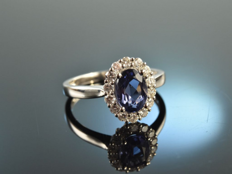 Deep Blue! Feinster Iolith Ring Brillanten 0,46 ct Wei&szlig; Gold 750
