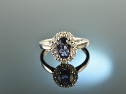 Deep Blue! Feinster Iolith Ring Brillanten 0,46 ct Wei&szlig; Gold 750