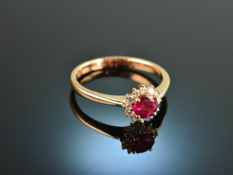 Finest Ruby! Klassischer Rubin Ring mit Brillanten Ros&eacute; Gold 750