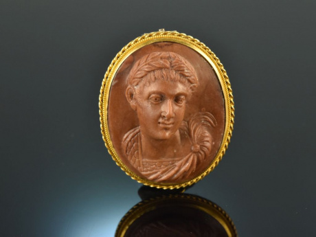 Neapel um 1830! Seltene Lava Kamee Brosche mit Caesarenkopf Gold 750