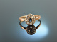 Um 1900! Zarter Freundschafts Ring Diamant Rosen Saphir Gold 333