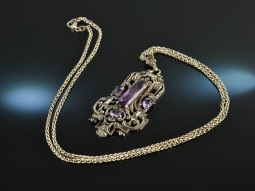 Historismus um 1890! Gro&szlig;er Anh&auml;nger mit Kette Amethyste Markasiten Silber 835