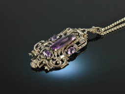 Historismus um 1890! Gro&szlig;er Anh&auml;nger mit Kette Amethyste Markasiten Silber 835