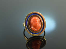 Around 1990! Goldsmith ring with historical coral cameo...