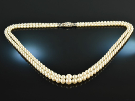 Around 1980! Classic Akoya Cultured Pearl Necklace 2 Row White Gold 585