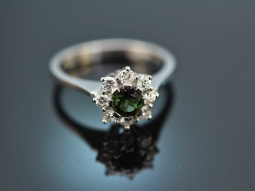 Around 1990! Fine Tourmaline Brilliant Ring White Gold 585