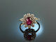 Um 1970! Exquisiter Rubin Brillant Ring 0,6 ct Wei&szlig; Gold 585