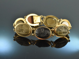 England um 1870! Seltenes Lava Kameen Armband Silber vergoldet
