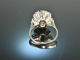 Around 1980! Large Classic Sapphire Brilliant Ring 0.7 ct White Gold 585