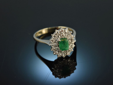 Um 1975! Feiner Smaragd Diamant Ring Weiß Gold 750