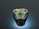 Um 1975! Feiner Smaragd Diamant Ring Weiß Gold 750