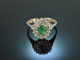 Around 1975! Fine Emerald Diamond Ring White Gold 750