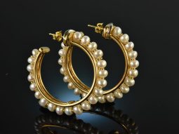 Around 1995! Chic Large Creoles Cultured Pearls Gold 750