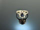 Um 1970! Klassischer Saphir Brillant Ring 0,32 ct Wei&szlig; Gold 585