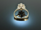 Around 1970! Classic Sapphire Brilliant Ring 0.32 ct White Gold 585